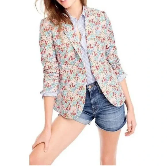 J. Crew Liberty Fabric Campbell Poppy & Daisy‎ Floral Blazer Jacket Womens 2 - Picture 2 of 8